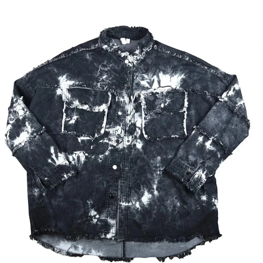 Elan || Rock and Roll Jacket Distressed Bleached Black Denim Medium